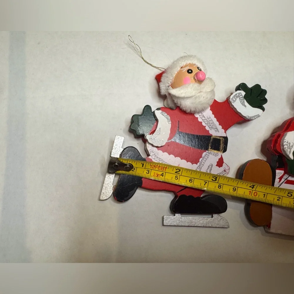 Vintage Set‎ of 2 Wooden Christmas Santa Ornaments Joan Berg Victor Handmade